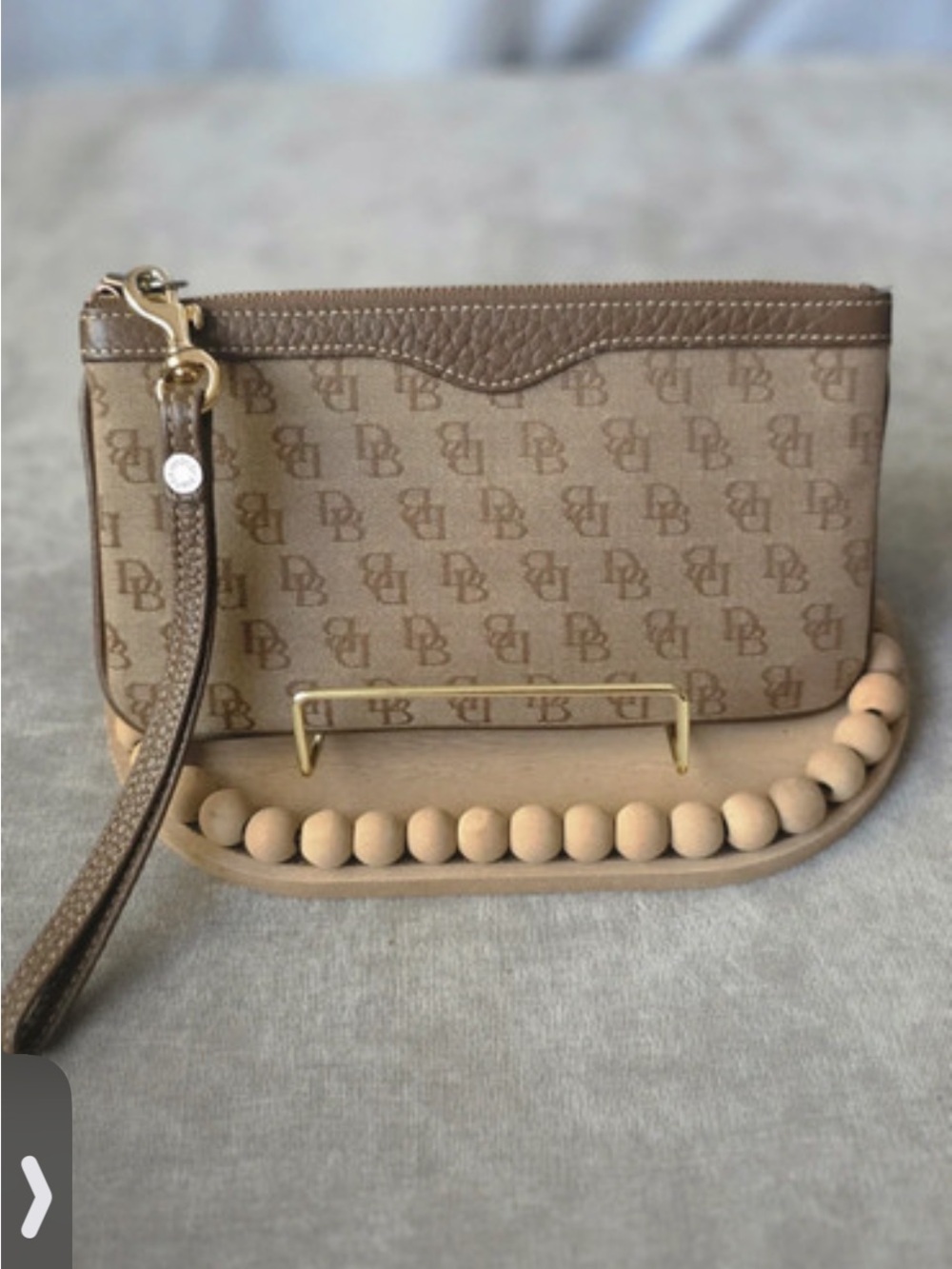 Dooney & Bourke Beige/Tan Monogram Wristlet Clutch